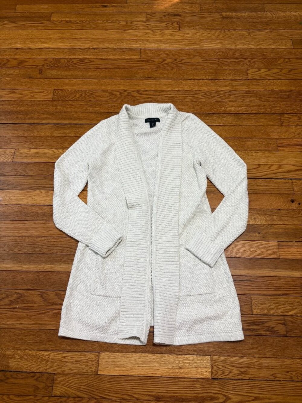 Tahari Womens Open Front Duster Cardigan Sweater Size Large White Knit Pockets